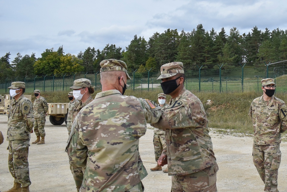 U.S. Army Europe Commanding General coins Soldiers during Combined Resolve XIV