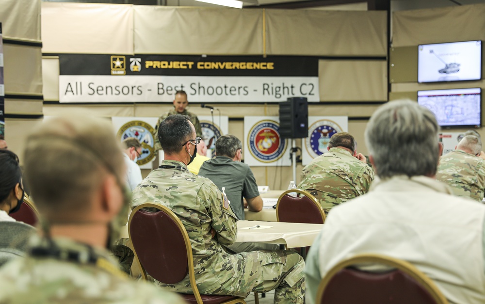 U.S. Army Soldiers, alongside Department of Defense contractors, assembled during Project Convergence 20, to initiate testing exercises for new Multi-Domain Operations weapons systems, at Yuma Proving Ground, Arizona, September 17, 2020.