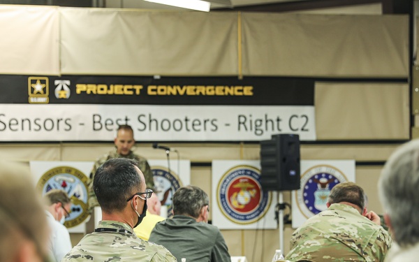 U.S. Army Soldiers, alongside Department of Defense contractors, assembled during Project Convergence 20, to initiate testing exercises for new Multi-Domain Operations weapons systems, at Yuma Proving Ground, Arizona, September 17, 2020.