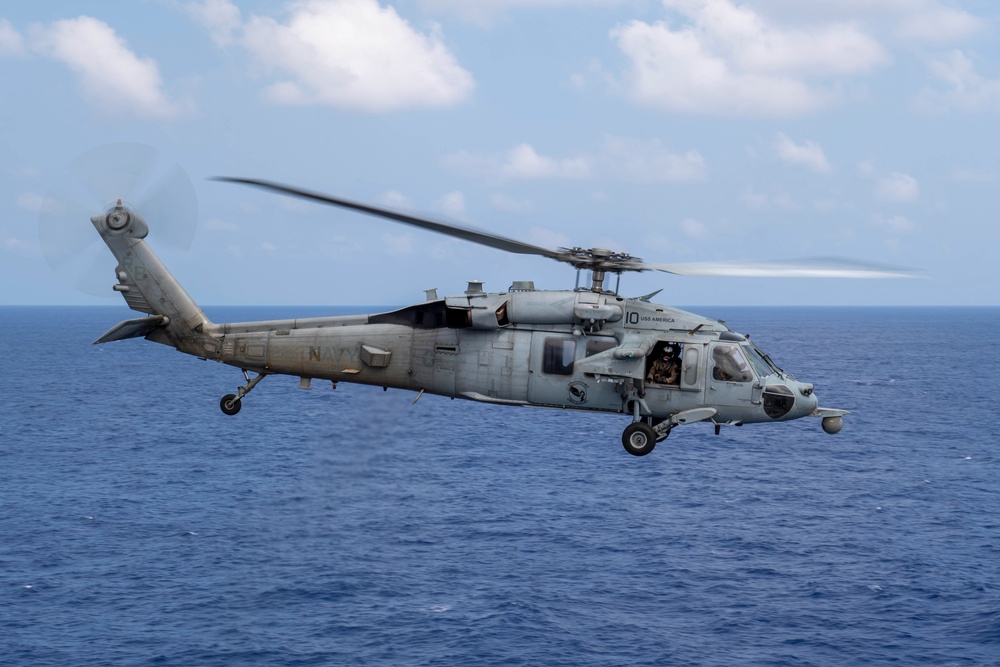 DVIDS - Images - MH-60S Sea Hawk Launches from USS America Flight Deck