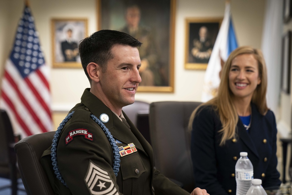 CJCS and SEAC meet with Medal of Honor recipient Army Sgt. Maj. Thomas “Patrick” Payne