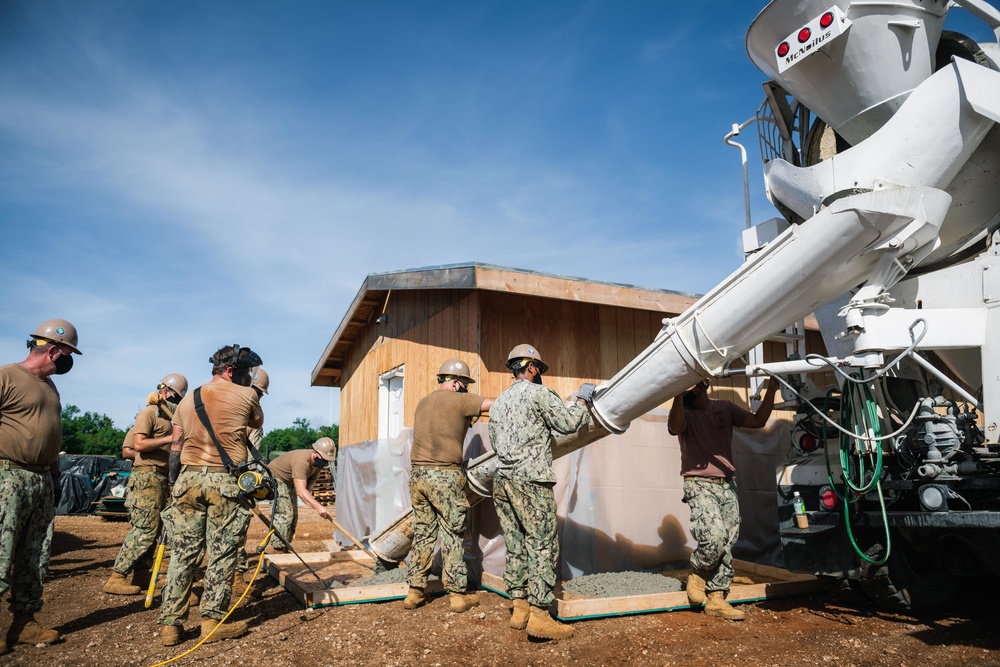 NMCB 3 Pours Concrete in Southwest Asia Huts on Camp Tinian