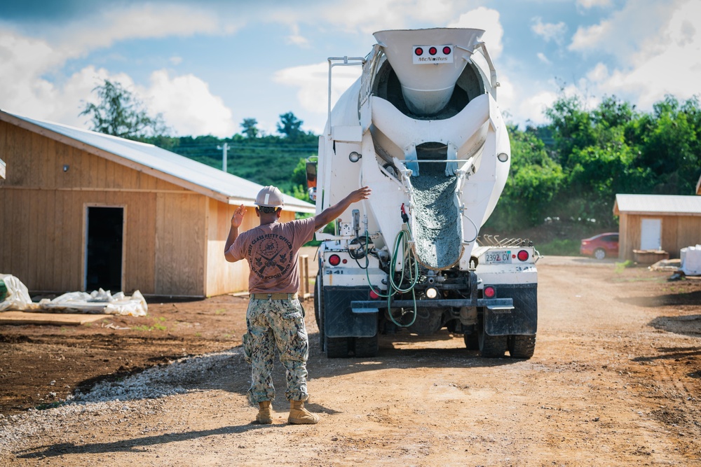 NMCB 3 Pours Concrete in Southwest Asia Huts on Camp Tinian