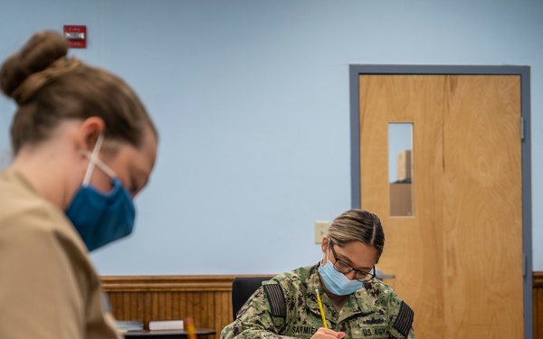 Sailors participate in the Navy-wide E-6 and E-5 Advancement Exam