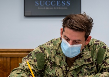 Sailors participate in the Navy-wide E-5 Advancement Exam