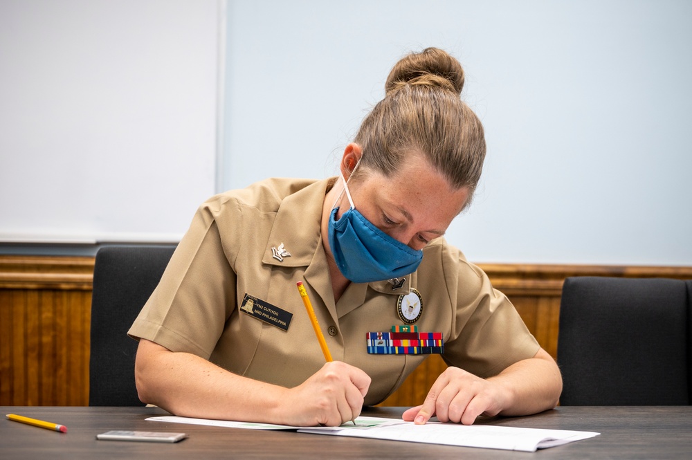 Sailors participate in the Navy-wide E-6 Advancement Exam