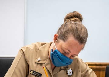 Sailors participate in the Navy-wide E-6 Advancement Exam