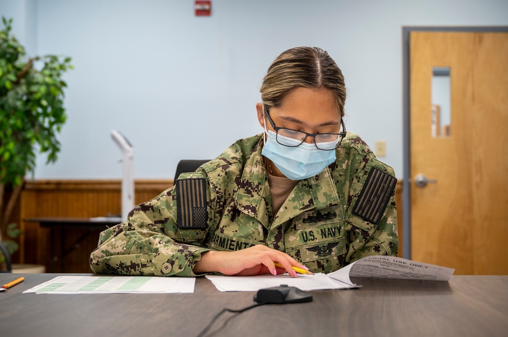 Sailors participate in the Navy-wide E-5 Advancement Exam