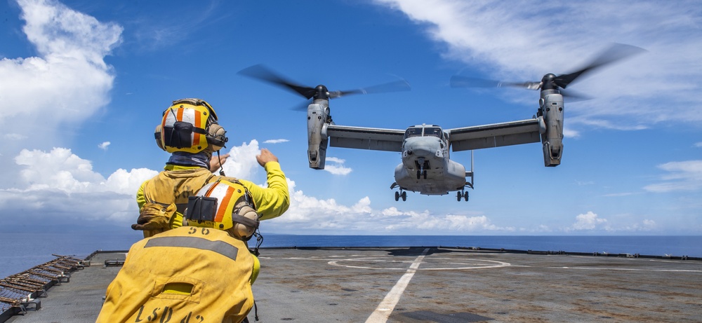 An MV-22B Osprey with VMM 262 Conducts Flight Operations Aboard USS Germantown (LSD 42)