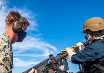 Sailors Participate in a .50-Caliber Live-Fire Exercise Aboard USS Germantown (LSD 42)