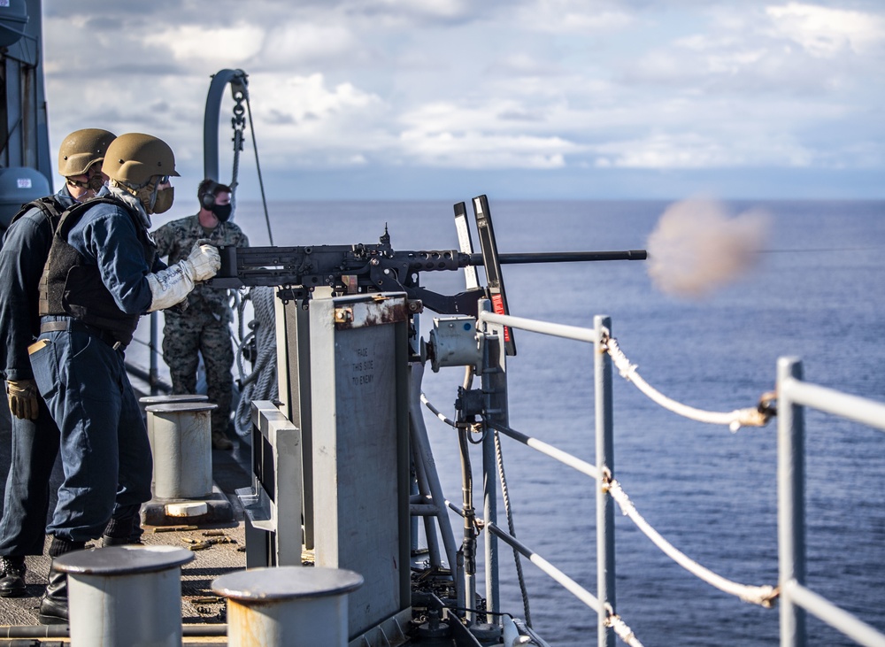 Sailors Participate in a .50-Caliber Live-Fire Exercise Aboard USS Germantown (LSD 42)