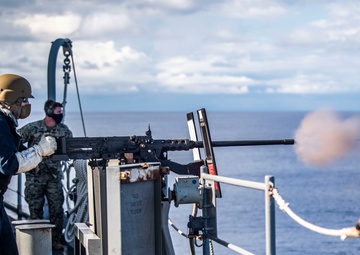 Sailors Participate in a .50-Caliber Live-Fire Exercise Aboard USS Germantown (LSD 42)