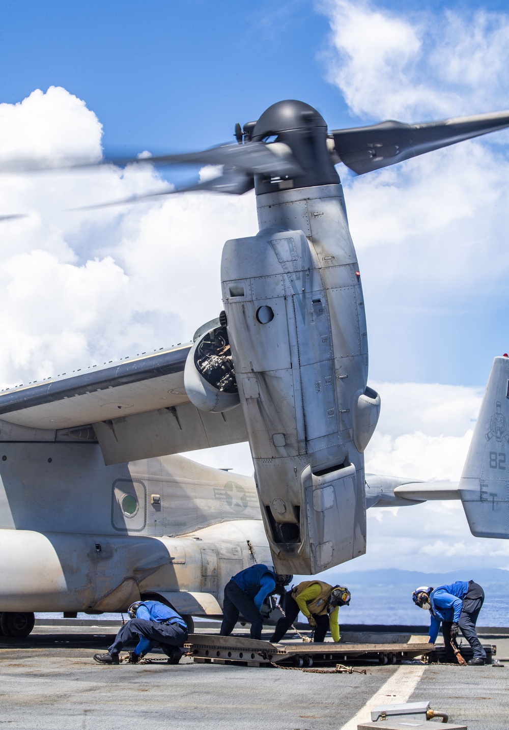 An MV-22B Osprey with VMM 262 Conducts Flight Operations Aboard USS Germantown (LSD 42)
