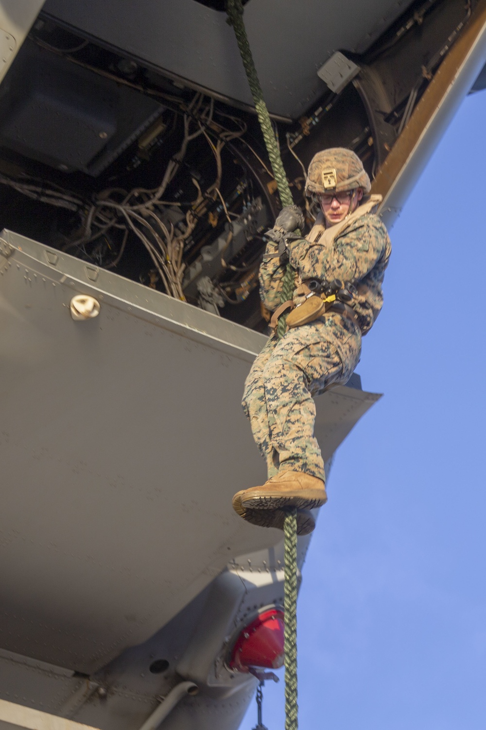 Marines and Sailors Fast Rope aboard USS America