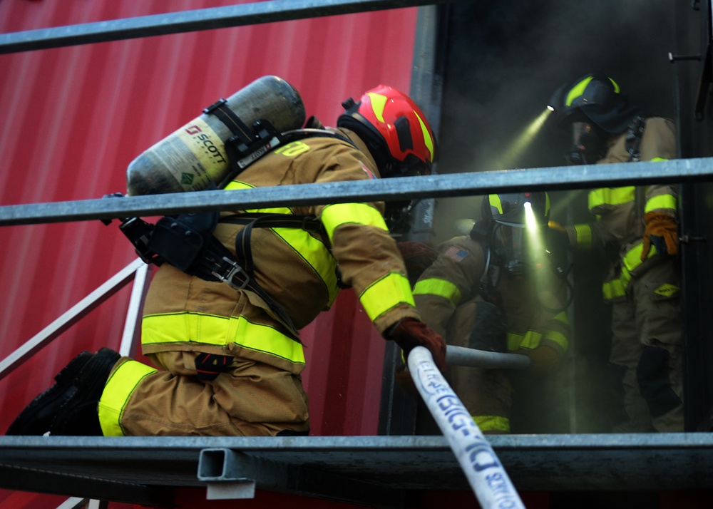 NAS Sigonella Fire and Emergency Services Conduct Nighttime Live Structural Fire Training