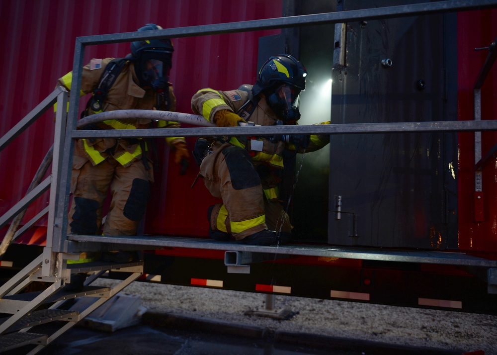 NAS Sigonella Fire and Emergency Services Conduct Nighttime Live Structural Fire Training