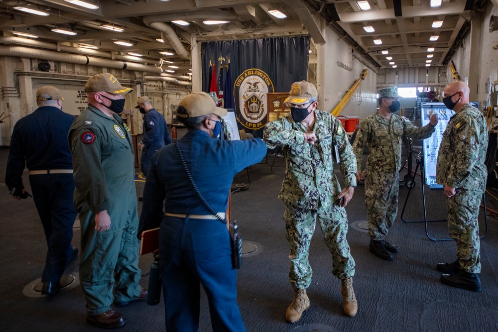 Commander, Expeditionary Strike Group (ESG) 2, visits USS Arlington (LPD 24)