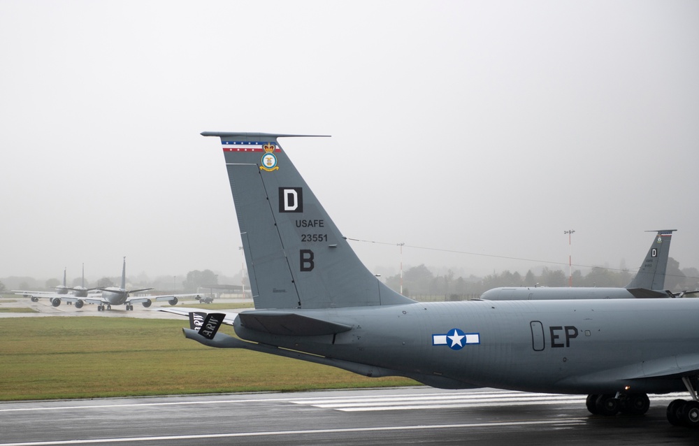 100th ARW KC-135s conduct elephant walk during Exercise Wolff Pack