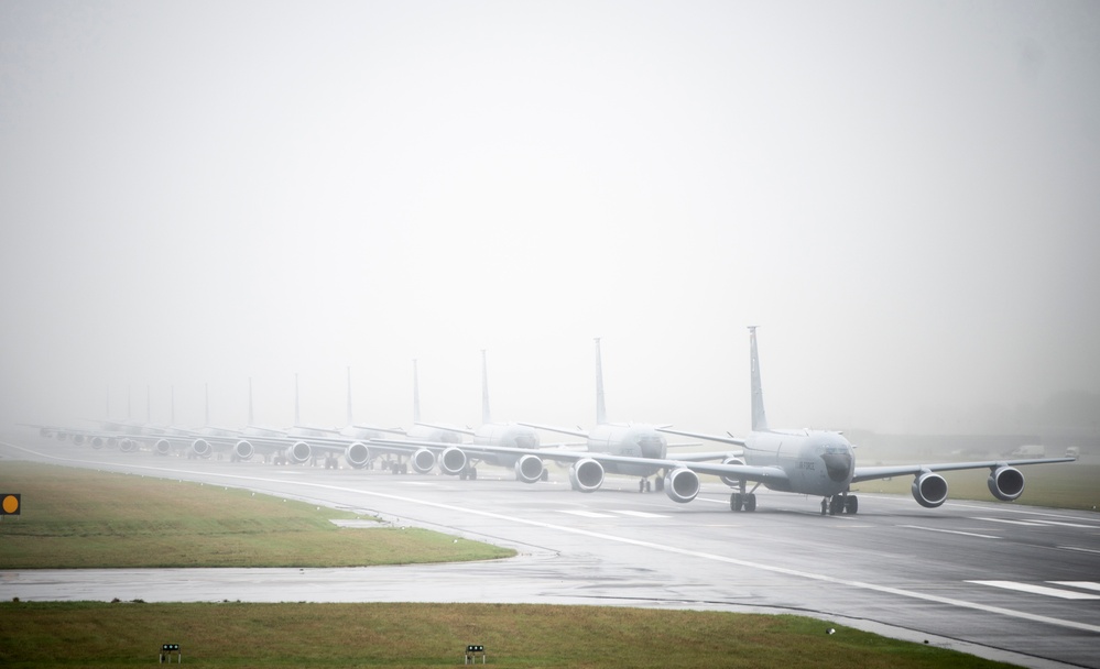 100th ARW KC-135s conduct elephant walk during Exercise Wolff Pack