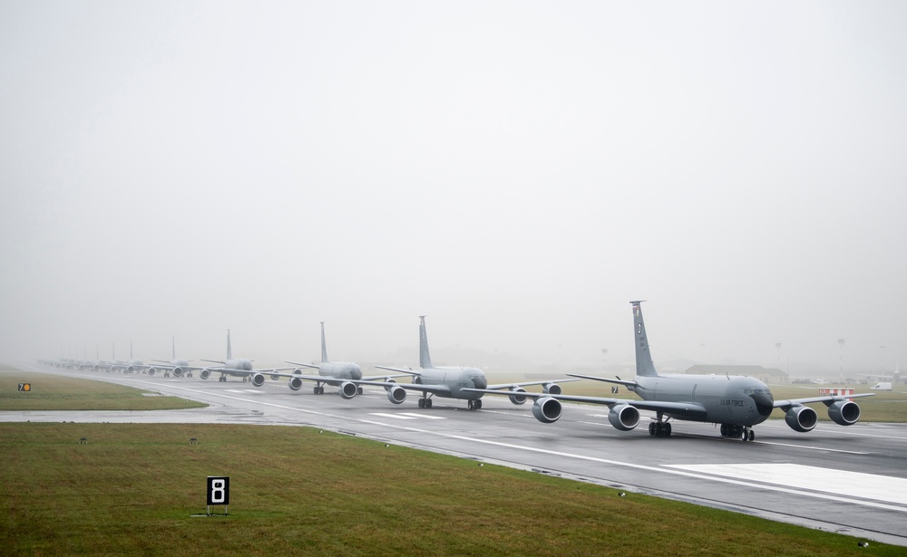 100th ARW KC-135s conduct elephant walk during Exercise Wolff Pack