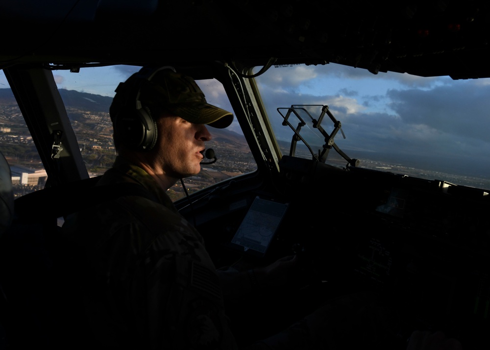 Maj. Chris Foushee conducts a low level flight over Oahu, H.I.