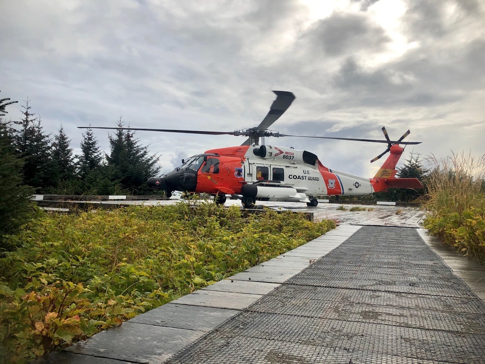 Coast Guard MH-60 Jayhawk Helicopter positioned in Cordova, Alaska