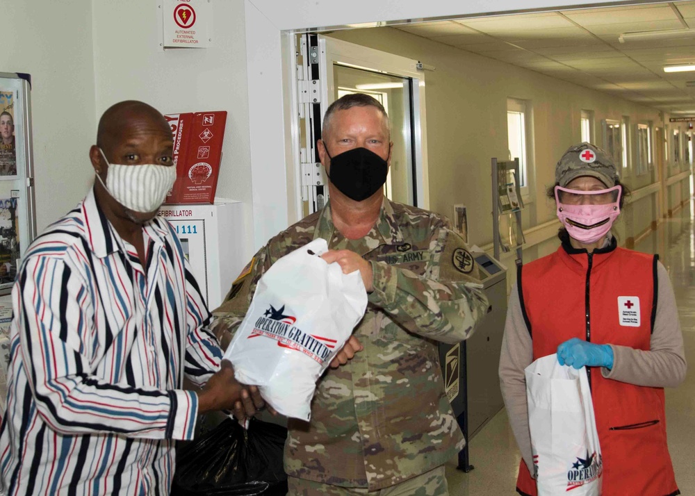 Red Cross Volunteers conduct Operation Gratitude at Landstuhl Regional Medical Center.