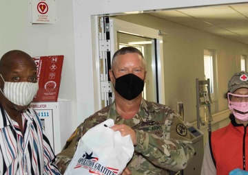 Red Cross Volunteers conduct Operation Gratitude at Landstuhl Regional Medical Center.