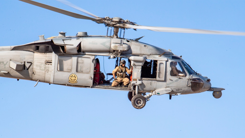 Helicopter Sea Combat Squadron (HSC) 4, practice Terrain Flight (TERF) tactical landings during Helicopter Advanced Readiness Program (HARP), hosted by HSCWSP