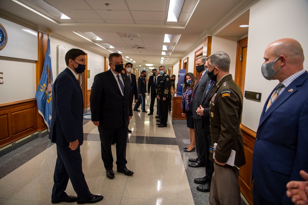 Defense Secretary Dr. Mark T. Esper meets Bulgarian Minister of Defence Dr. Krasimir Karakachanov