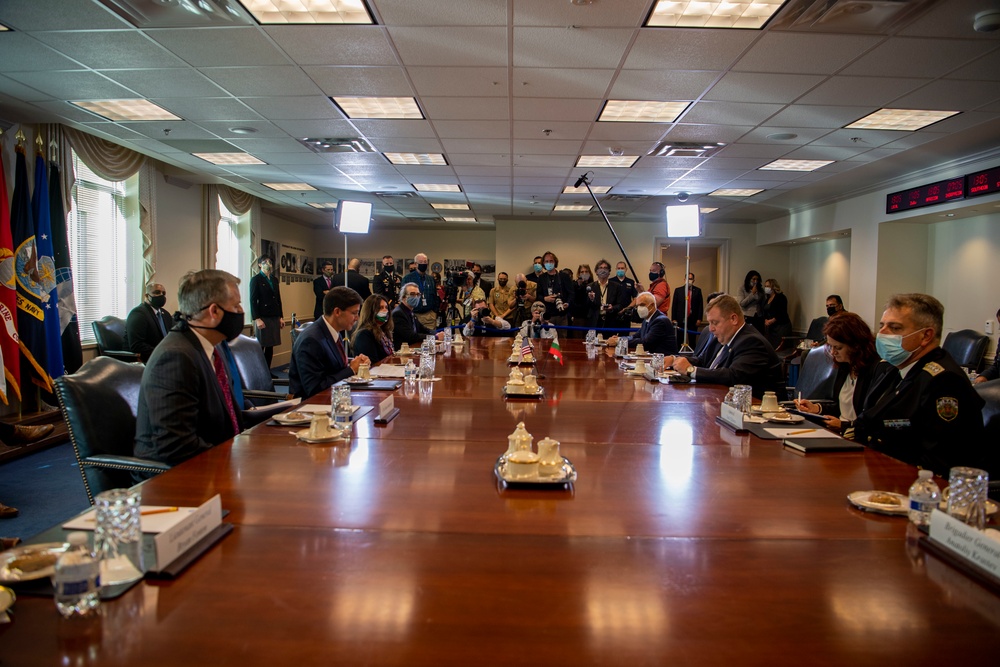 Defense Secretary Dr. Mark T. Esper meets Bulgarian Minister of Defence Dr. Krasimir Karakachanov