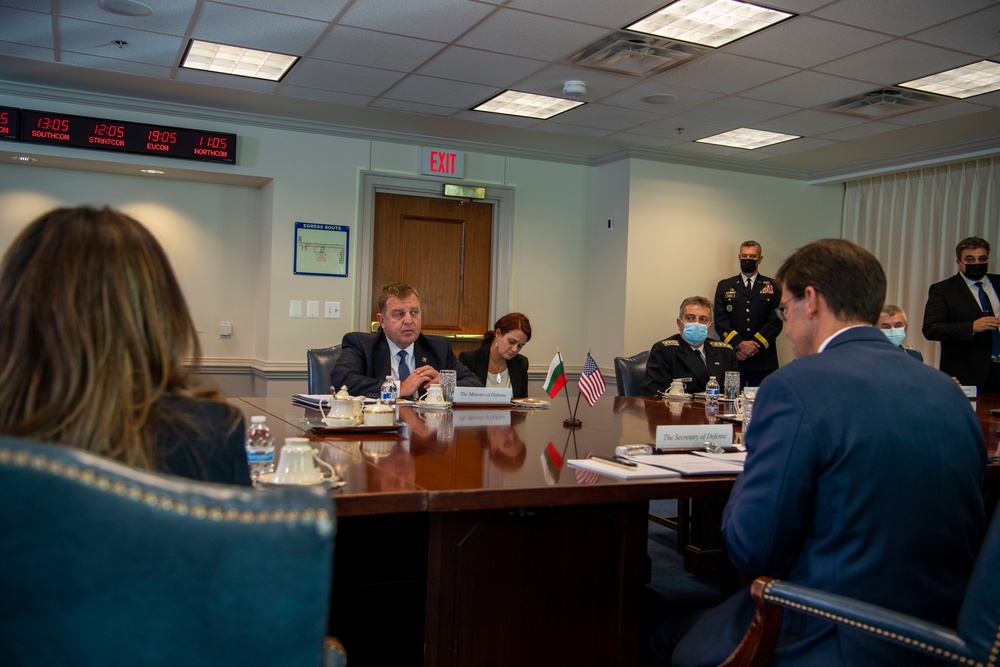 Defense Secretary Dr. Mark T. Esper meets Bulgarian Minister of Defence Dr. Krasimir Karakachanov
