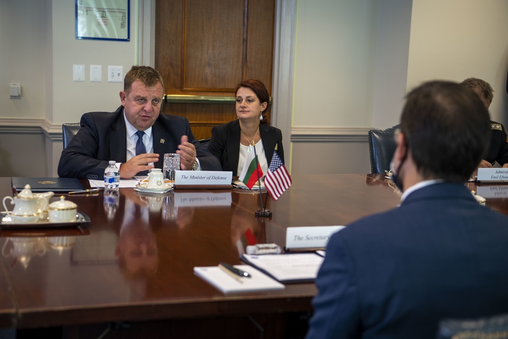 Defense Secretary Dr. Mark T. Esper meets Bulgarian Minister of Defence Dr. Krasimir Karakachanov