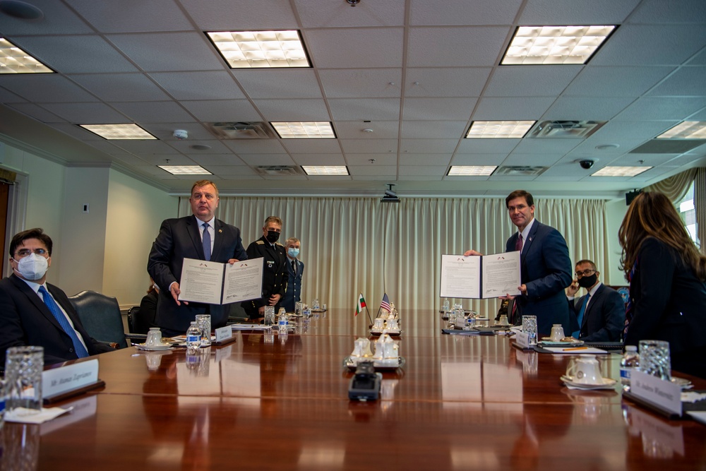 Defense Secretary Dr. Mark T. Esper meets Bulgarian Minister of Defence Dr. Krasimir Karakachanov