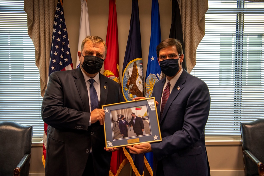 Defense Secretary Dr. Mark T. Esper meets Bulgarian Minister of Defence Dr. Krasimir Karakachanov