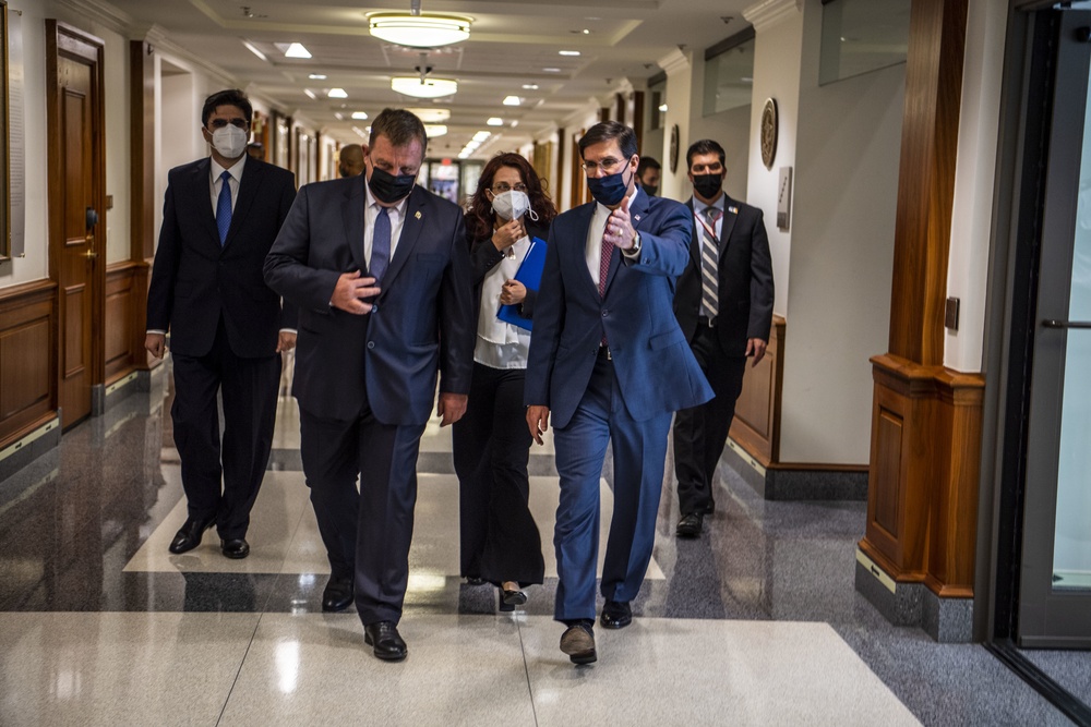 Defense Secretary Dr. Mark T. Esper meets Bulgarian Minister of Defence Dr. Krasimir Karakachanov