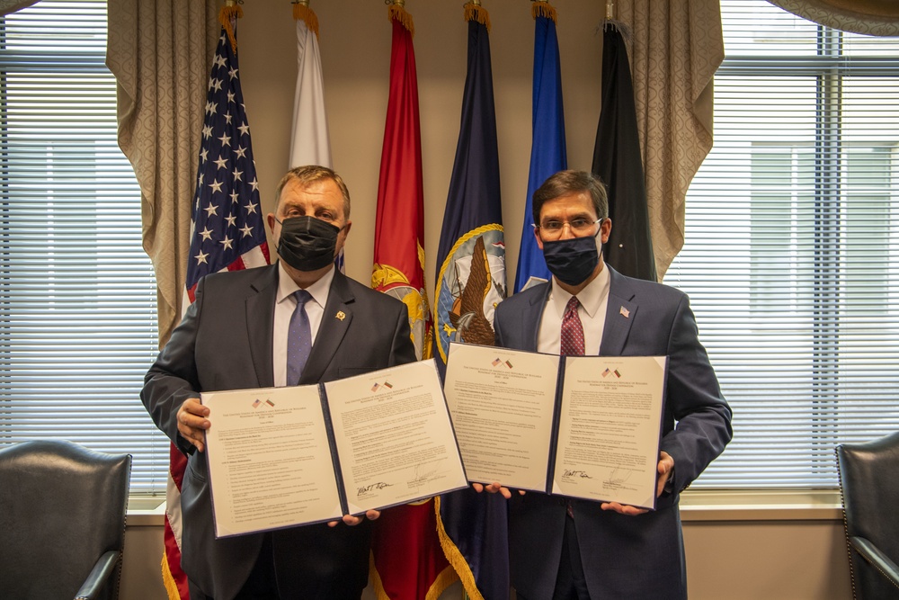 Defense Secretary Dr. Mark T. Esper meets Bulgarian Minister of Defence Dr. Krasimir Karakachanov