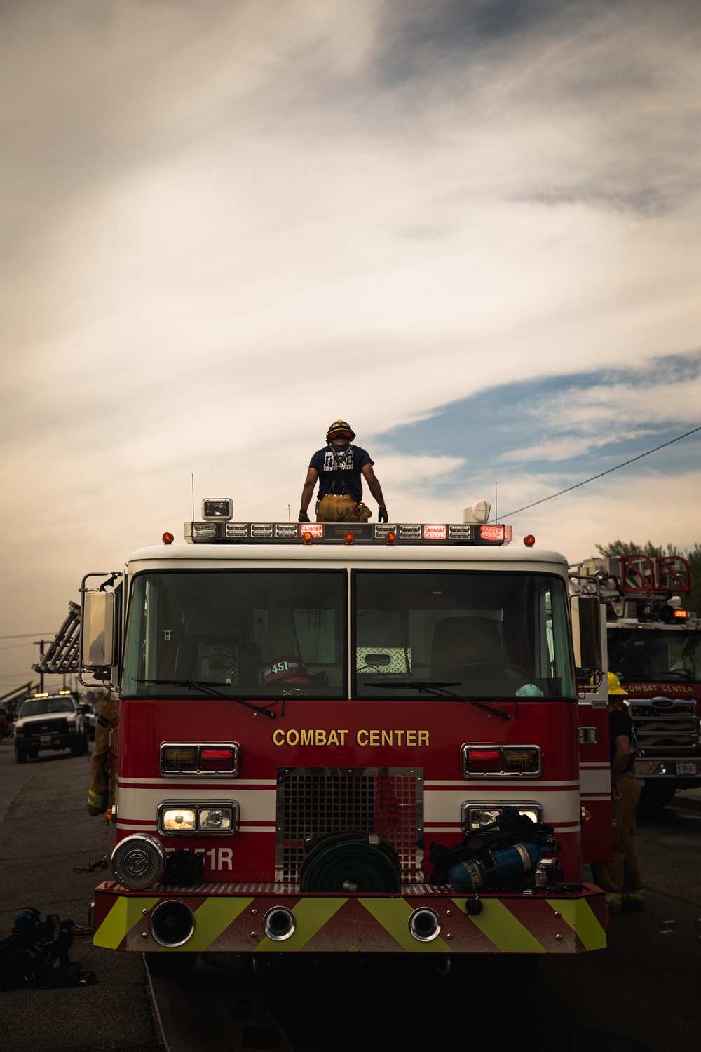 Combat Center Fire Department Extinguishes Vehicle Fire