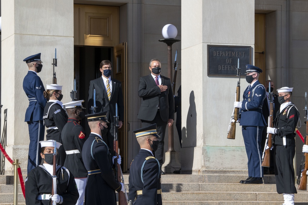 Defense Secretary Dr. Mark T. Esper meets with Romanian Minister of Defense Nicolae Ciuca