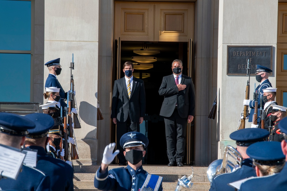 Defense Secretary Dr. Mark T. Esper meets with Romanian Minister of Defense Nicolae Ciuca