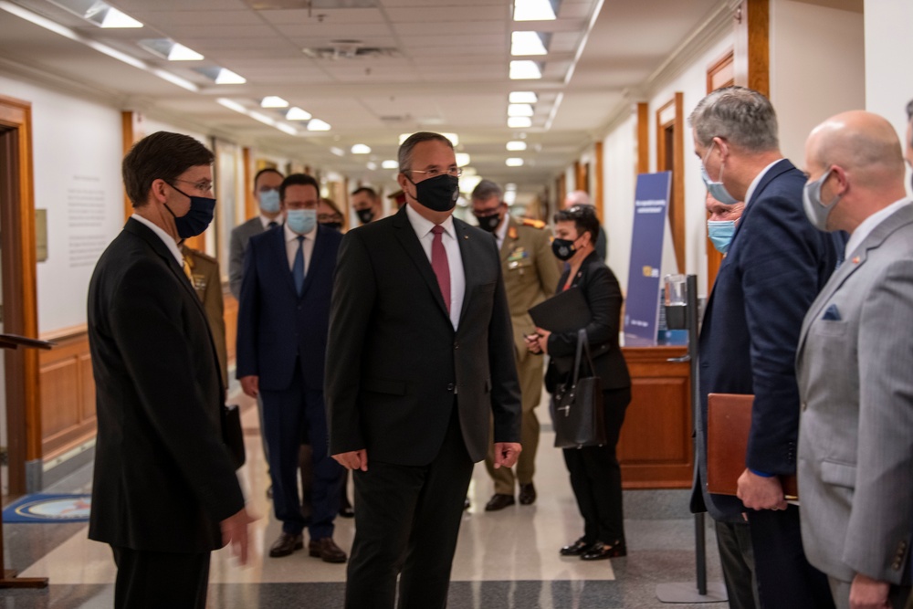 Defense Secretary Dr. Mark T. Esper meets with Romanian Minister of Defense Nicolae Ciuca