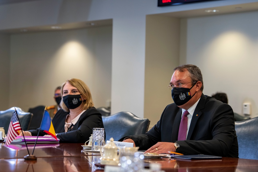 Defense Secretary Dr. Mark T. Esper meets with Romanian Minister of Defense Nicolae Ciuca