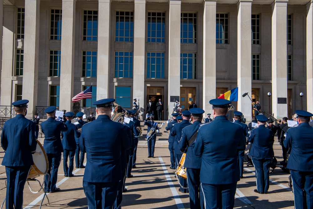 Defense Secretary Dr. Mark T. Esper meets with Romanian Minister of Defense Nicolae Ciuca