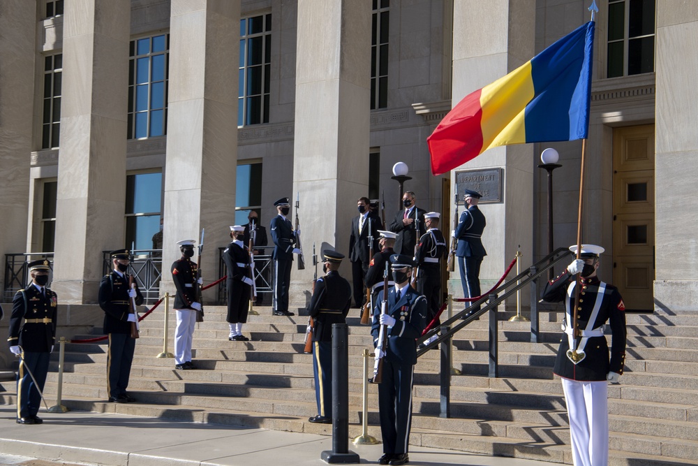 Defense Secretary Dr. Mark T. Esper meets with Romanian Minister of Defense Nicolae Ciuca