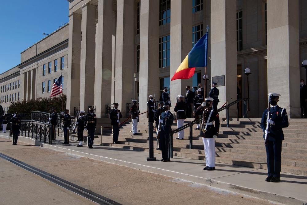 Defense Secretary Dr. Mark T. Esper meets with Romanian Minister of Defense Nicolae Ciuca