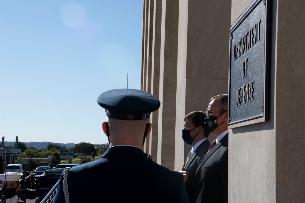 Defense Secretary Dr. Mark T. Esper meets with Romanian Minister of Defense Nicolae Ciuca