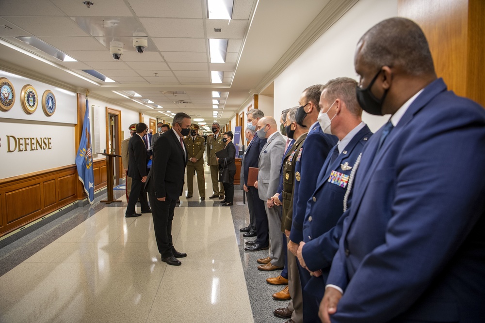 Defense Secretary Dr. Mark T. Esper meets with Romanian Minister of Defense Nicolae Ciuca