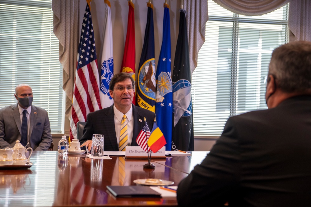 Defense Secretary Dr. Mark T. Esper meets with Romanian Minister of Defense Nicolae Ciuca