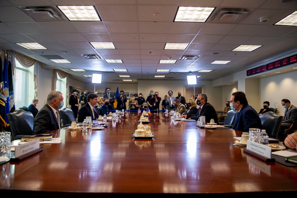 Defense Secretary Dr. Mark T. Esper meets with Romanian Minister of Defense Nicolae Ciuca