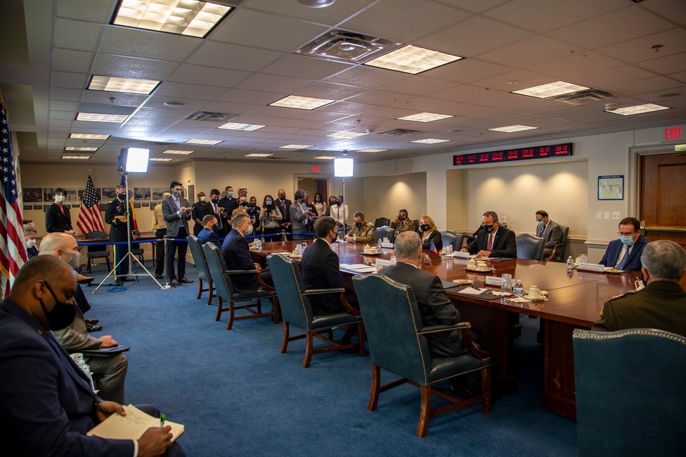 Defense Secretary Dr. Mark T. Esper meets with Romanian Minister of Defense Nicolae Ciuca